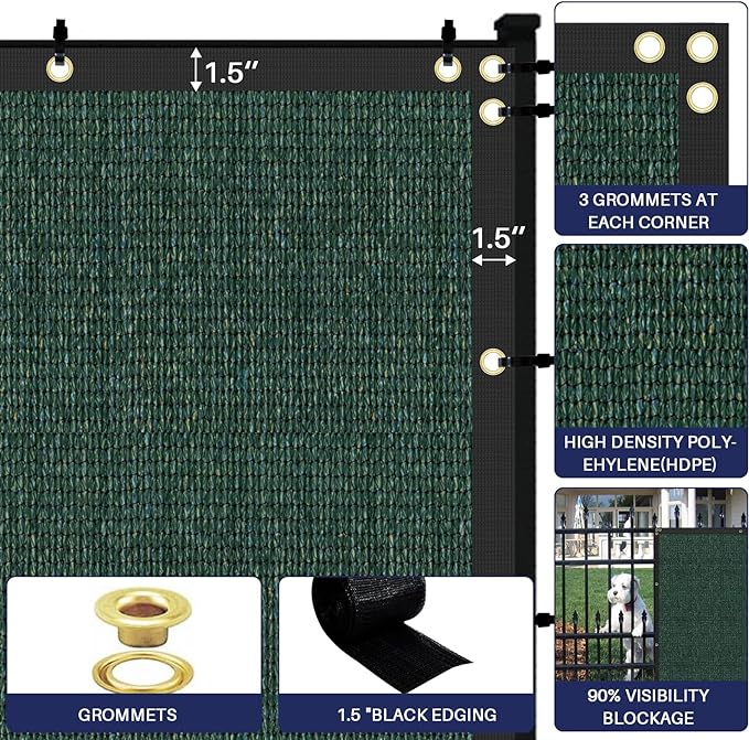 Windscreen4less Privacy Fence Screen Heavy Duty Windscreen Fencing Mesh Fabric Shade Net Cover with Brass Grommtes for Outdoor Wall Garden Yard Pool Deck, 6'x92' Green
