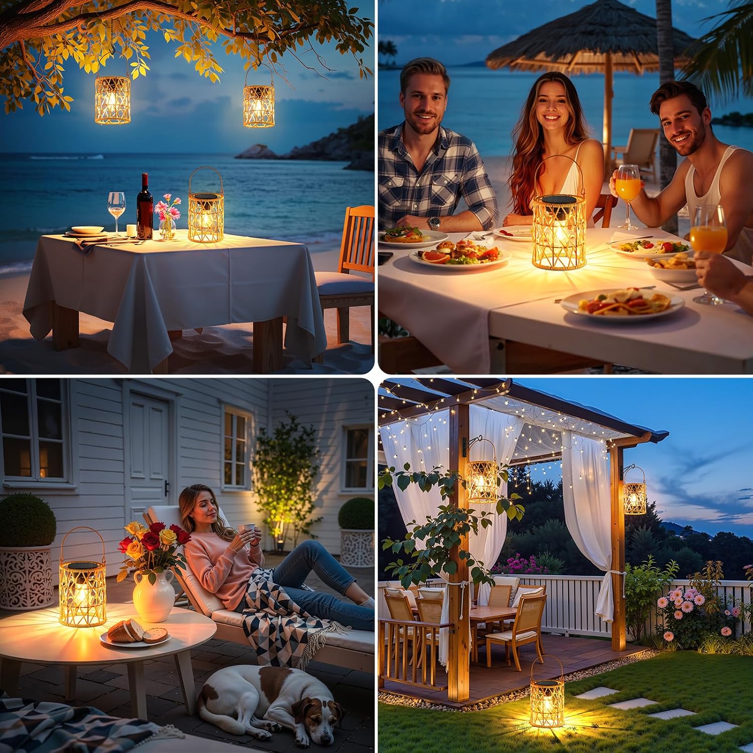 KOOPER Solar Lantern Outdoor Lights, 2 Pack Bright Hanging Solar Lanterns Outdoor Waterproof with Handle, Decoration Rattan Lanterns for Outside Hanging Garden Patio Yard Porch Trees Lawn Pathway Gift