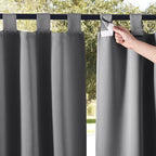 NICETOWN 2 Panels Grey Patio Outdoor Curtainss Weighted and Thick Waterproof 95" L by 84" W, Thermal Insulated Detachable Tab Top Blackout Sunlight Reducing Outdoor Indoor Window Drapes for Porch