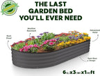 Plant & Plot Galvanized Raised Garden Beds Outdoor // 6×3×1 ft Planter Raised Beds for Gardening, Vegetables, Flowers // Large Metal Garden Box // Patented Tool-Free Design (Dark Gray)
