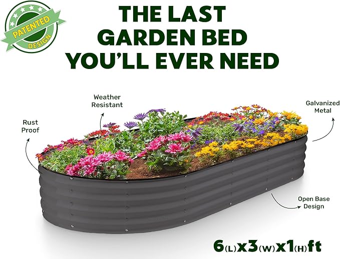 Plant & Plot Galvanized Raised Garden Beds Outdoor // 6×3×1 ft Planter Raised Beds for Gardening, Vegetables, Flowers // Large Metal Garden Box // Patented Tool-Free Design (Dark Gray)