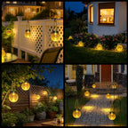 DBF Solar Lanterns Outdoor 2 Pack - Waterproof IP65 Hanging Solar Lights with Warm Amber & RGB Colors, Crackle Glass LED Ball Lights Globes Garden Decorative for Patio Tree Backyard Pathway Railing