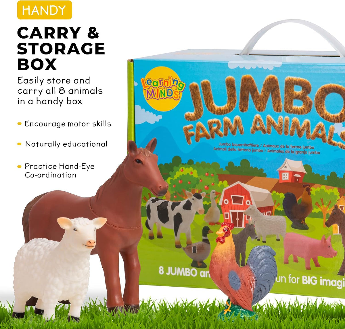 learning minds set of 8 jumbo farm animal, close-up detail
