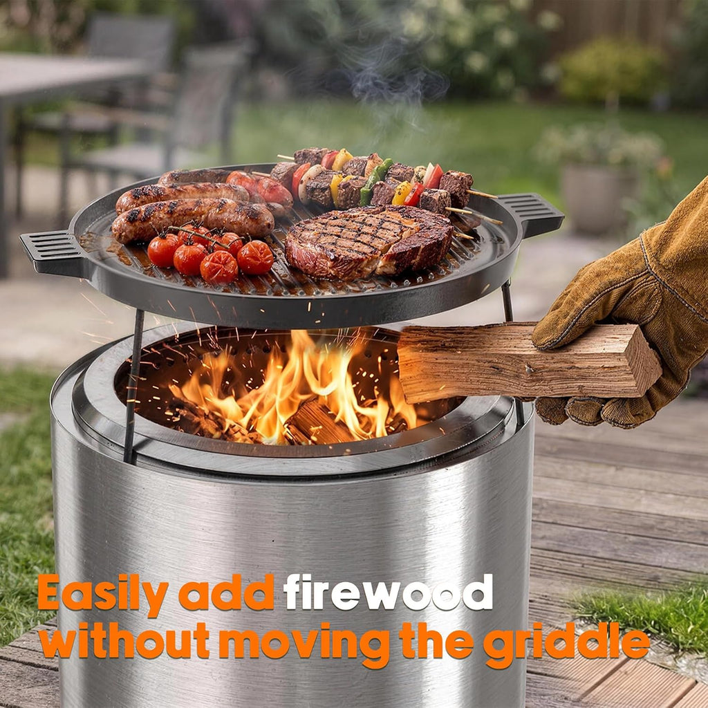 onlyfire Cast Iron Griddle Pan for Solo Stove 15" Ranger Fire Pit | Double Sided Reversible Grilling Pan with Detachable Legs, Extends Cooking Space for Outdoor Camping