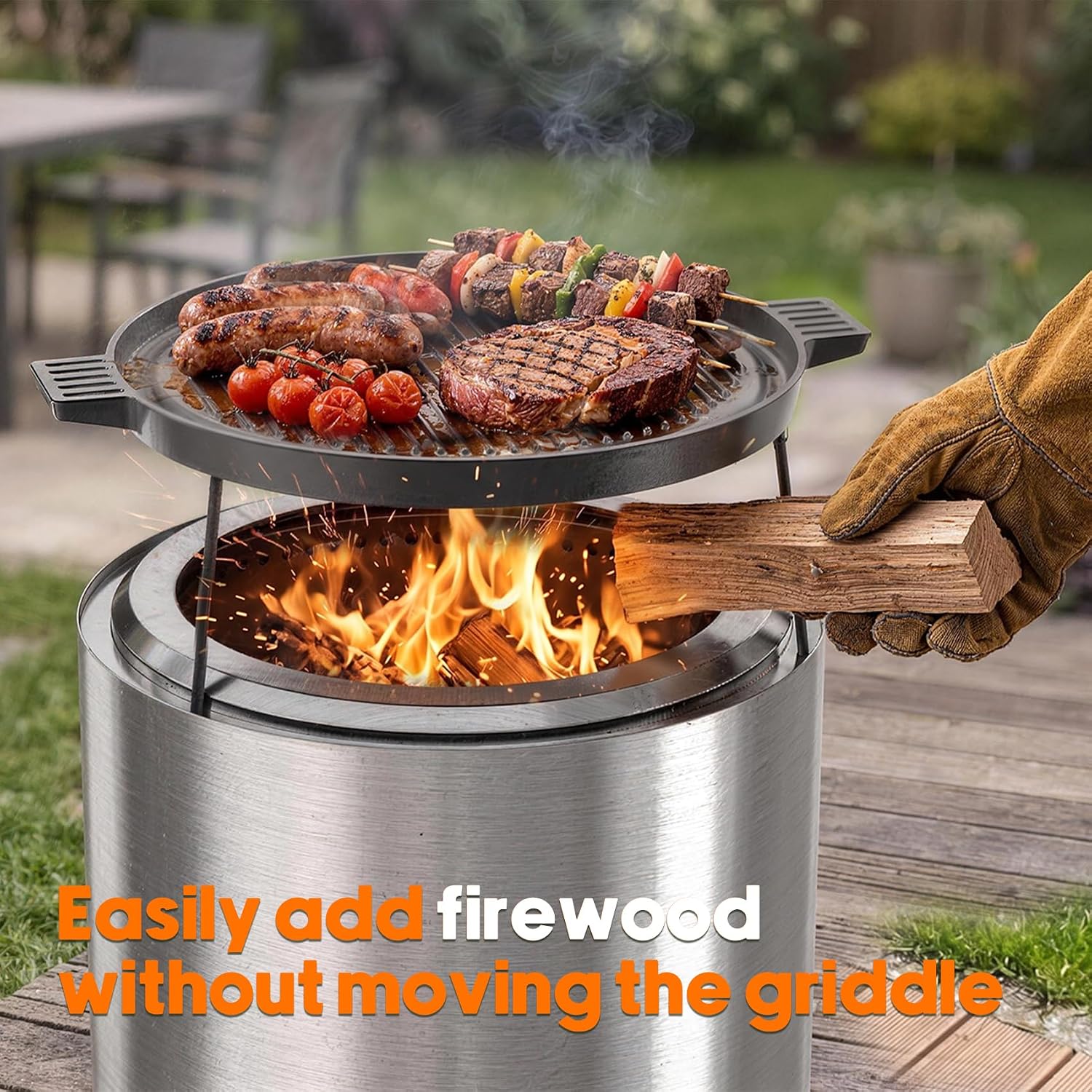 onlyfire Cast Iron Griddle Pan for Solo Stove 15" Ranger Fire Pit | Double Sided Reversible Grilling Pan with Detachable Legs, Extends Cooking Space for Outdoor Camping