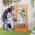 Giantex Set of 2 Raised Garden Bed with 2-Sided Trellis & Hanging Roof, Fir Wood Planter Box w/Drainage Holes, Bottom Gaps, Freestanding Garden Planter for Flowers Herbs Climbing Vines (31"x12.5"x60")