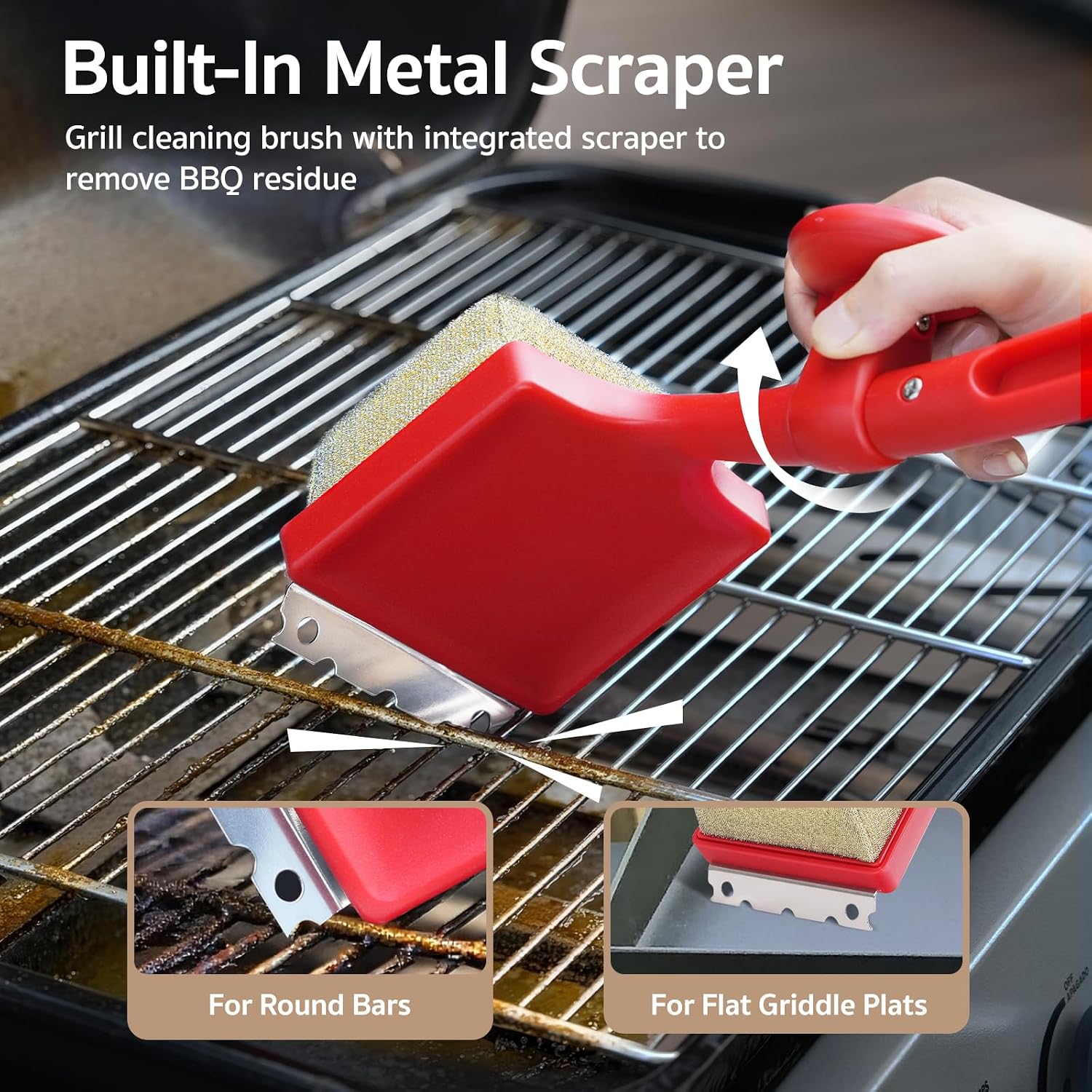 GASPRO Grill Brush Bristle Free for Outdoor Grill, BBQ Grill Cleaning Brush with Replaceable Scrub Sponge Head & Scraper, Ergonomic Handle, Safe for Stainless Steel, Cast Iron & Porcelain Grate