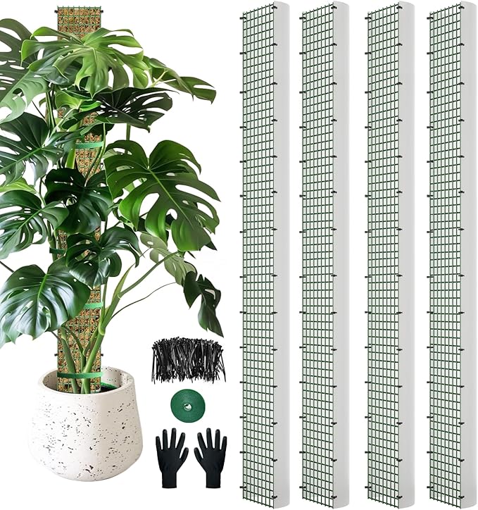 60" Metal Moss Pole, D Shape Sphagnum Moss Pole, Moss Poles for Climbing Plants, Monstera, Indoor Climbing Plants (4Pcs 60")