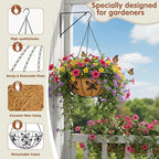 Metal 10 inch Round Planter, 4 Pack Hanging Wire Basket with Coco Fiber Liners for Outdoor Plants, Garden, Patio, Deck, Porch