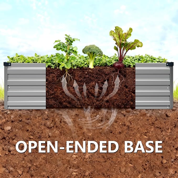 Vengarus 2 Pack 12x4x1FT Galvanized Raised Garden Bed Kit, Outdoor Metal Planter Box for Vegetables, Rectangular Steel Container, Easy Assembly (Sliver)