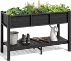 YITAHOME 48x18x30in Raised Garden Bed HDPE, Weather-Resistant Poly Lumber Planter Box with Legs & Storage Shelf, Elevated Garden Bed for Yard, Garden, Balcony - Black