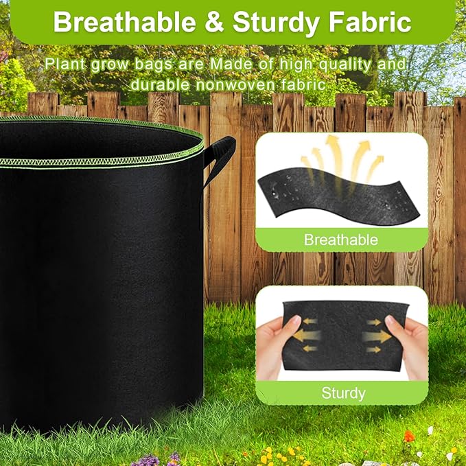 6-Pack 5 Gallon Grow Bags - 300G Heavy Duty Aeration Fabric Pots with Handles,Thickened Nonwoven Planter Bags for Vegetables Flowers Fruits