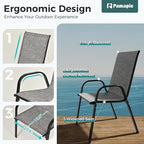 Pamapic Outdoor Dining Sets for 4, Square Steel Slat Table with 4 Textilene Chairs, 5 Piece Patio Table and Chairs Set with Adjustable Umbrella Hole for Patio,Garden, Backyard, and Poolside (Grey)