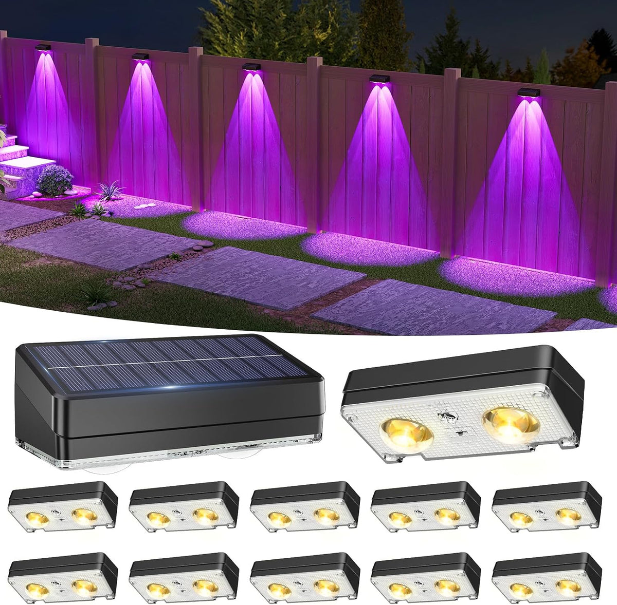 volisun solar fence lights outdoor 12 pack, 50lumen, main product view