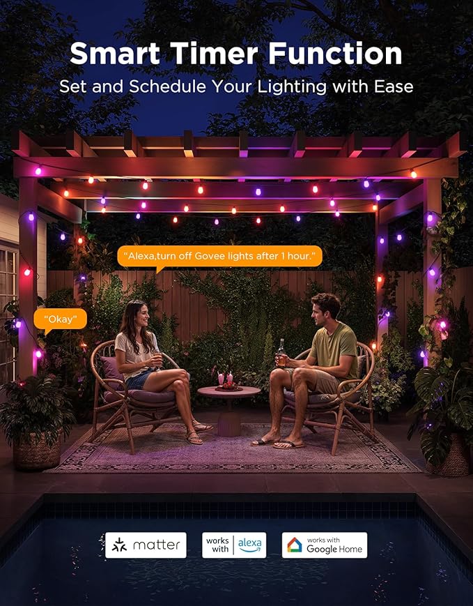 Govee S14 Bulb Outdoor String Lights 2, 96ft Smart RGBIC Warm White Patio Lights with 15 LED Bulbs, 111 Scene Modes for Outdoor Decor, Upgraded IP66 Compatible with Alexa, Google, Matter, APP Control