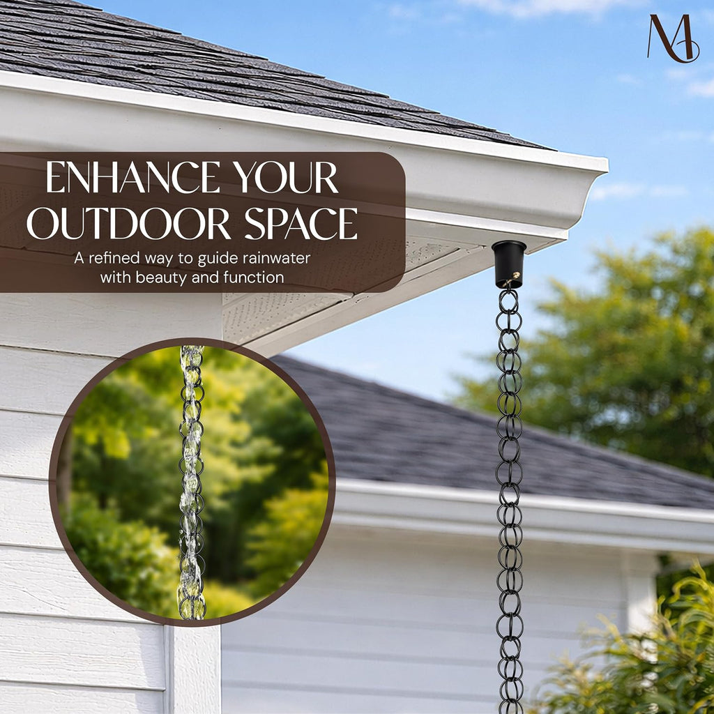 monarch rain chains aluminum ring black rain chains shown in use