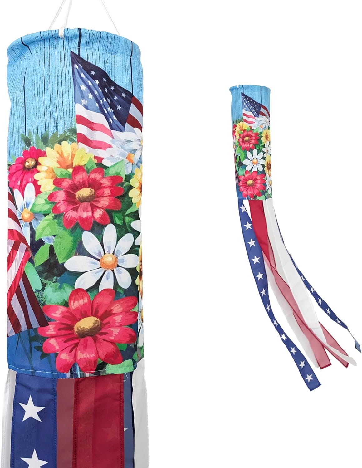 Madrona Brands American USA Liberty Flowers Windsock | Durable Outdoor Patriotic Hanging Wind Flag Decoration | Yard, Porch, Patio | 48 Inch