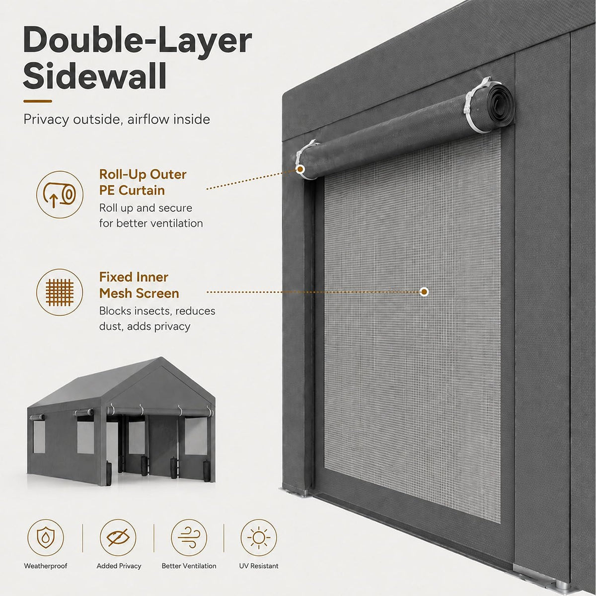 nuturelly 12x20 heavy duty carport, portable garage for, side view