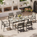 Outdoor Dining Set for 6, Aluminum Patio Table and Chairs Set with Umbrella Hole, 7 Piece HDPS Outdoor Furniture Sets for Patio, Garden (Gray)