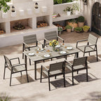 Outdoor Dining Set for 6, Aluminum Patio Table and Chairs Set with Umbrella Hole, 7 Piece HDPS Outdoor Furniture Sets for Patio, Garden (Gray)