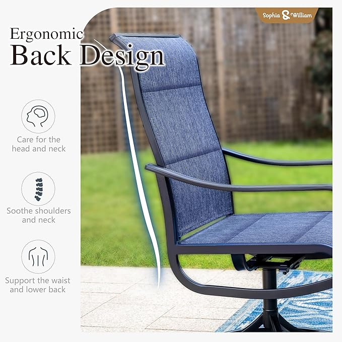 Sophia & William Patio Dining Set 7 Pieces Outdoor Metal Furniture Set, 6 x Patio Dining Swivel Chairs Padded with 1 Umbrella Dining Table for Lawn Garden (Blue)