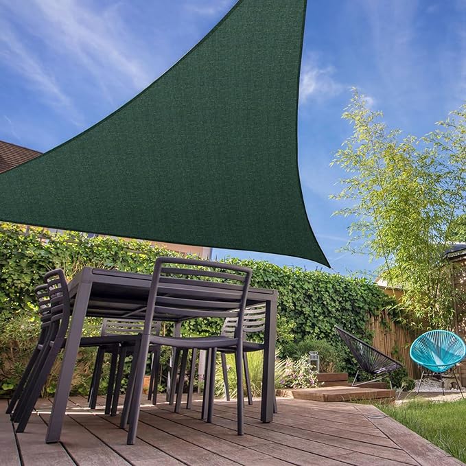 E&K Sunrise 27' x 27' x 27' Sun Shade Sail Triangle Canopy Shade Cover UV Block for Patio Backyard Garden Outdoor (Green)