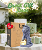 Guardian Lion Outdoor Statues for Garden with Solar Ball (Grey) | 9.45in IP65 Waterproof,Outside Decor, Yard Art Lawn Ornaments, Porch Patio Balcony Home House, Gifts for Mom Grandma Women