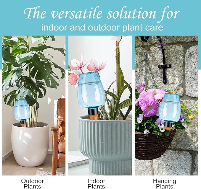 4 Pcs Plant Watering Globes Self Watering Planter Insert Plants Top Fill Water Device Plastic Water Bulbs Slow Release Terracotta for Plants, Blue