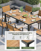 67" HDPS Outdoor Patio Dining Table, Aluminum-Edged Outdoor Dining Table with Umbrella Hole, Weather-Resistant for Lawn, Garden, Poolside and Indoor Use, Gray&Teak