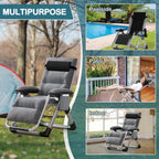 Padded Zero Gravity Chair, Folding Outdoor Lounge Chairs, Adjustable Reclining Camping Chairs with Cup Holder, Ergonomic Patio Lawn Chair for Balcony Beach Deck Yard