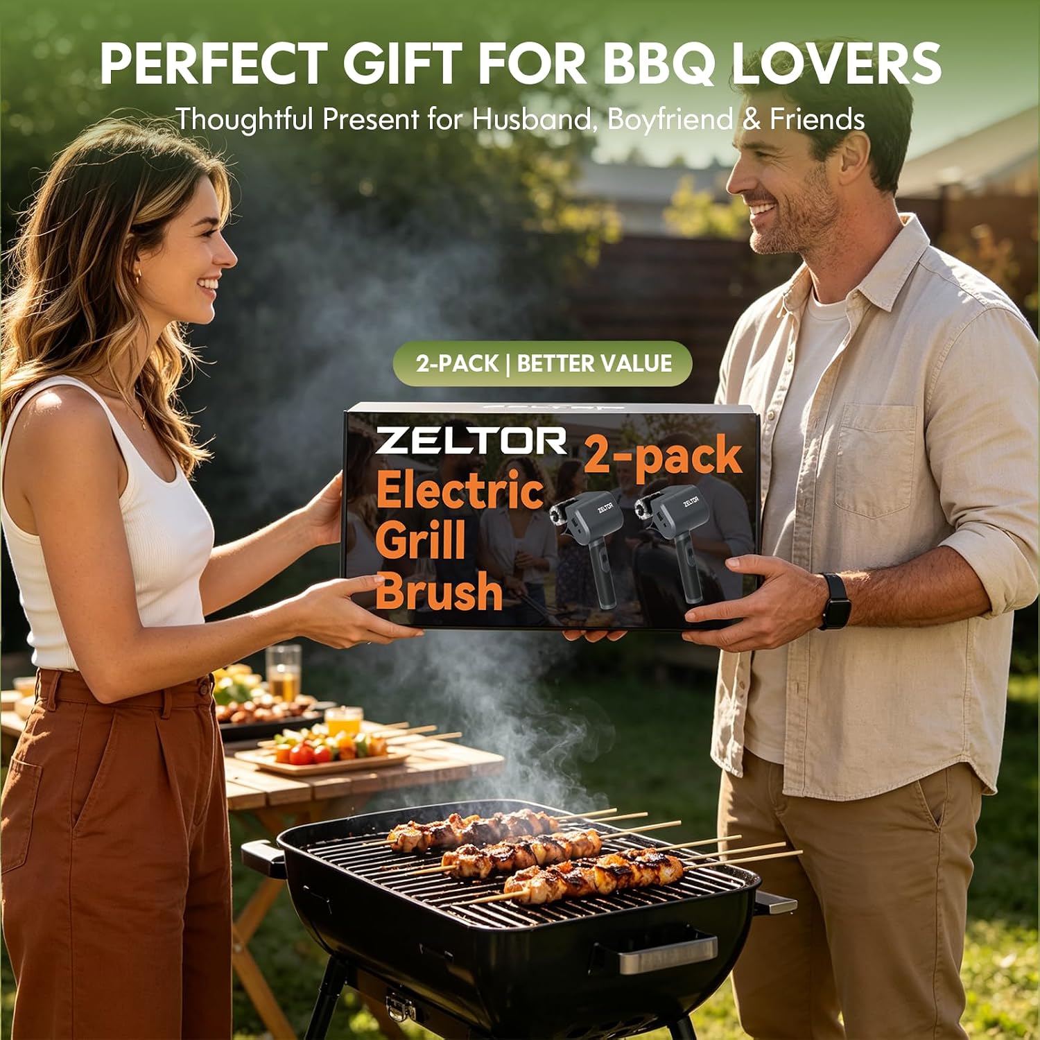 Electric Grill Brush, 2 Pack Cordless BBQ Giddy Up Grill Cleaner | 400 RPM，12V Cordless，1500mAh Battery, 66mm Grill Grate Cleaner for Outdoor Barbecue, Patio, Camping, Backyard
