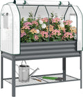 outsunny galvanised raised garden bed with greenhouse cover, main product view