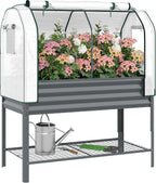 outsunny galvanised raised garden bed with greenhouse cover, main product view