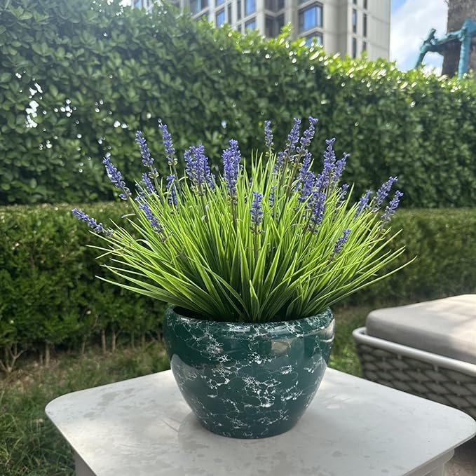 alyptus Artificial Flowers for Outdoors 24 Bundles Fake Monkey Grass Plants Outdoor Plastic Purple Flower Outside Green Leaf Decoration for Patio Pot Décor (24 Bundle Purple Flowers)