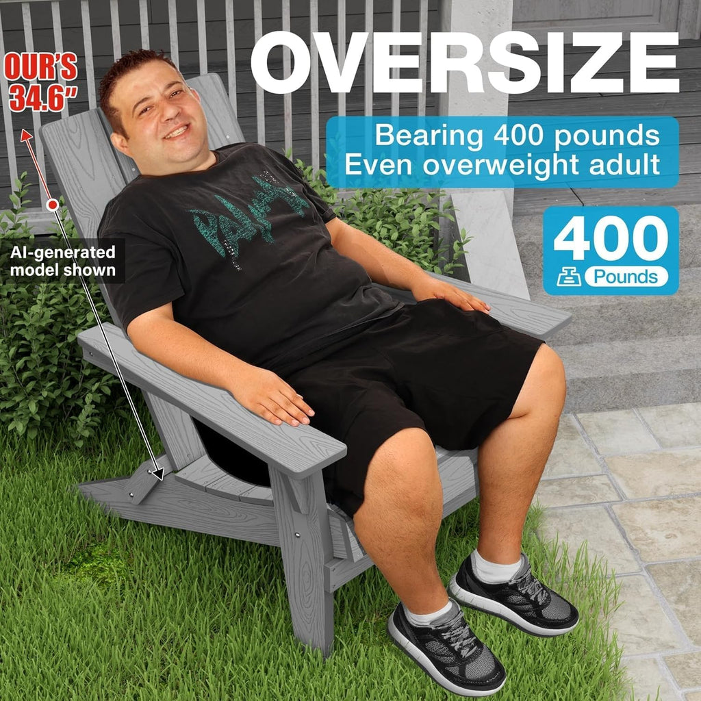 YEFU Adirondack Chairs Set of 2:Oversize Folding - 400lb Weight Capacity - Plastic Adirondack Chairs - High Back Like Wooden - All-Weather Use for Outdoor/Patio/Fire Pit/Garden/Camping - (Grey)