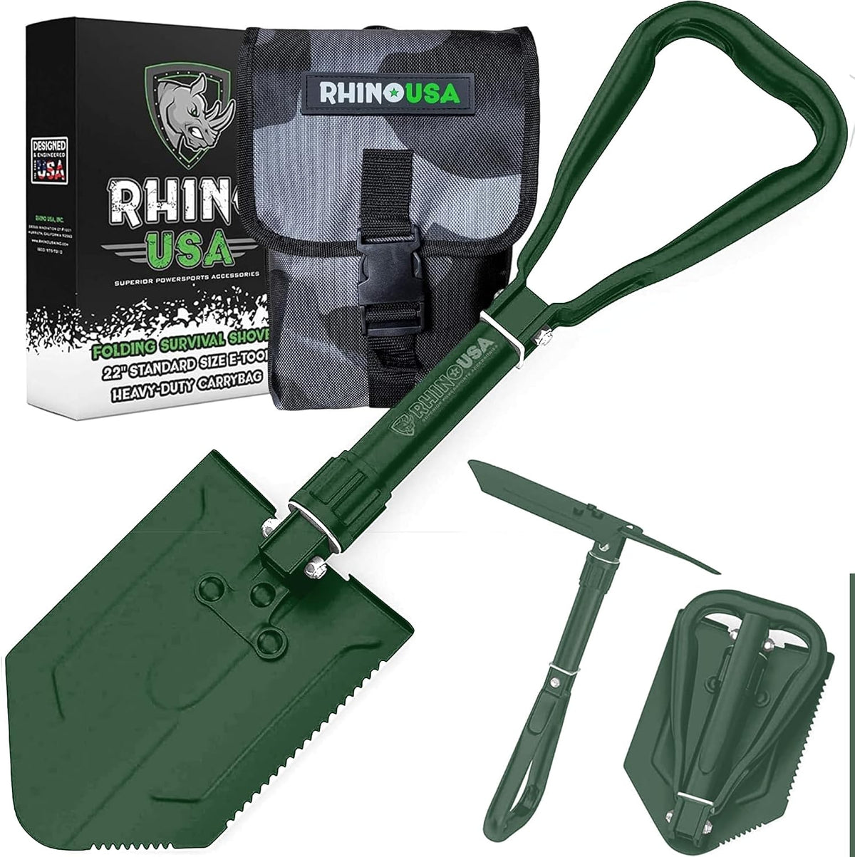 rhino usa folding survival shovel with pick, main product view