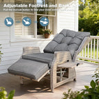 Outdoor Recliner with Adjustable Back and Footrest, Patio 150° Lay Flat Recliner with Flip Table Wicker Reclining Lounge Chair, Grey with Beige Wicker 2PCS