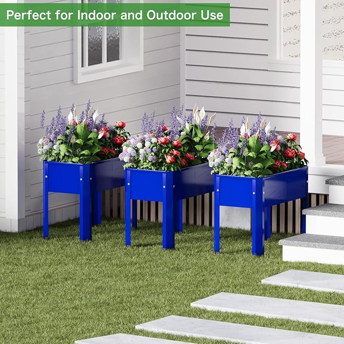 Elevated Metal Planter Box Stand Heavy Duty Raised Garden Bed for Vegetables Flowers Herbs Indoor Outdoor Use, Cobalt Blue