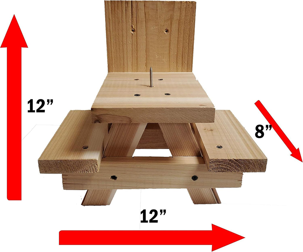 Picnic Table Squirrel Feeder – Wooden Outdoor Corn Cob Holder for Squirrels, Backyard Wildlife Feeding Accessory