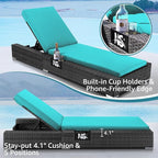 NICESOUL 11 Piece Patio Furniture Set with Fire Pit Table Natural Gas/Propane, 29.3'' High Back Large Outdoor Patio Sectional with Fire Pit & Chaise Lounge, Wicker Deep Seating, Turquoise & Grey