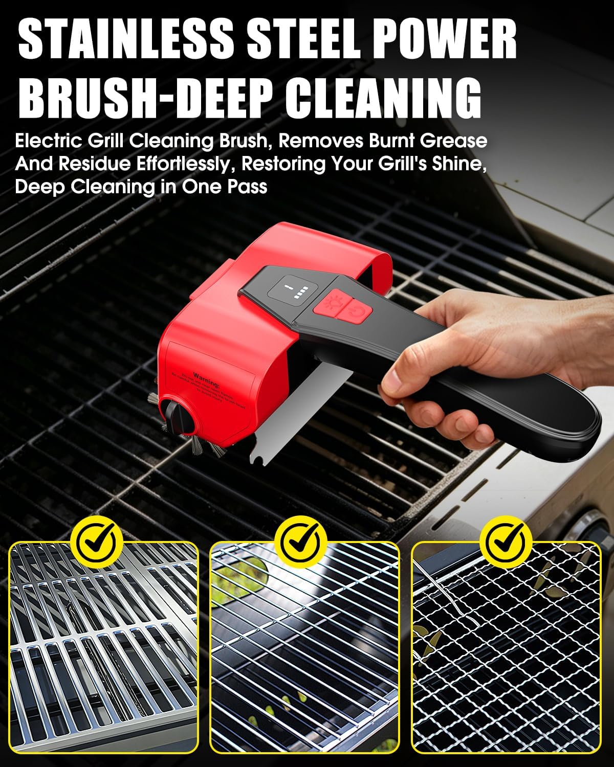 Electric BBQ Grill Brush, 800RPM Automatic Grill Cleaner for Outdoor Grill with 2-Speed & 20kg Torque–4500mAh Battery,LED Light for Night, No Bristle Drop Safe for Cast Iron Stainless,Gift for Men Dad