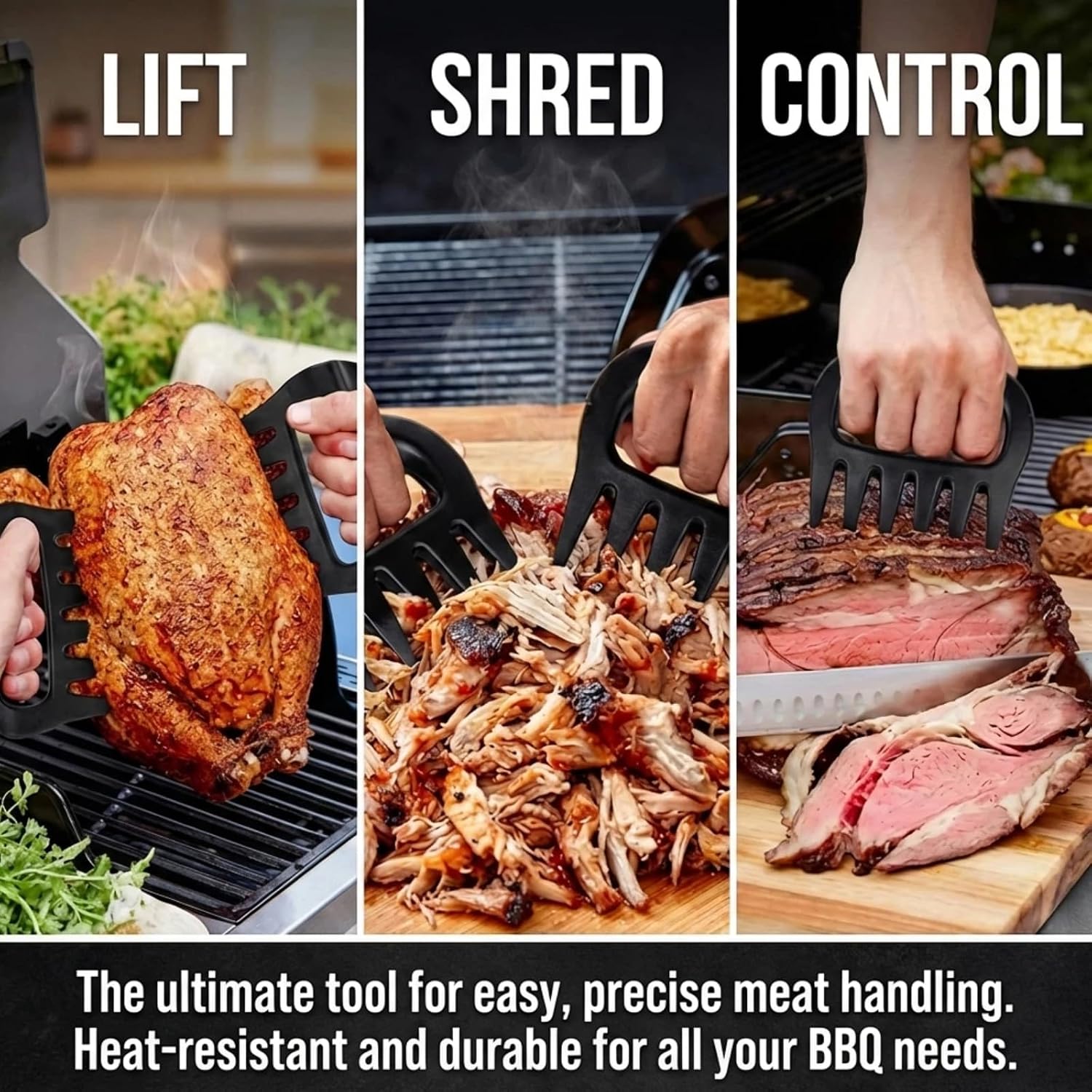 Meat Shredder Claws for Chicken & Pulled Pork Heavy Duty Meat Claws with Non-Slip Handle, BBQ Shredding Tool for Smoker, Grill & Kitchen