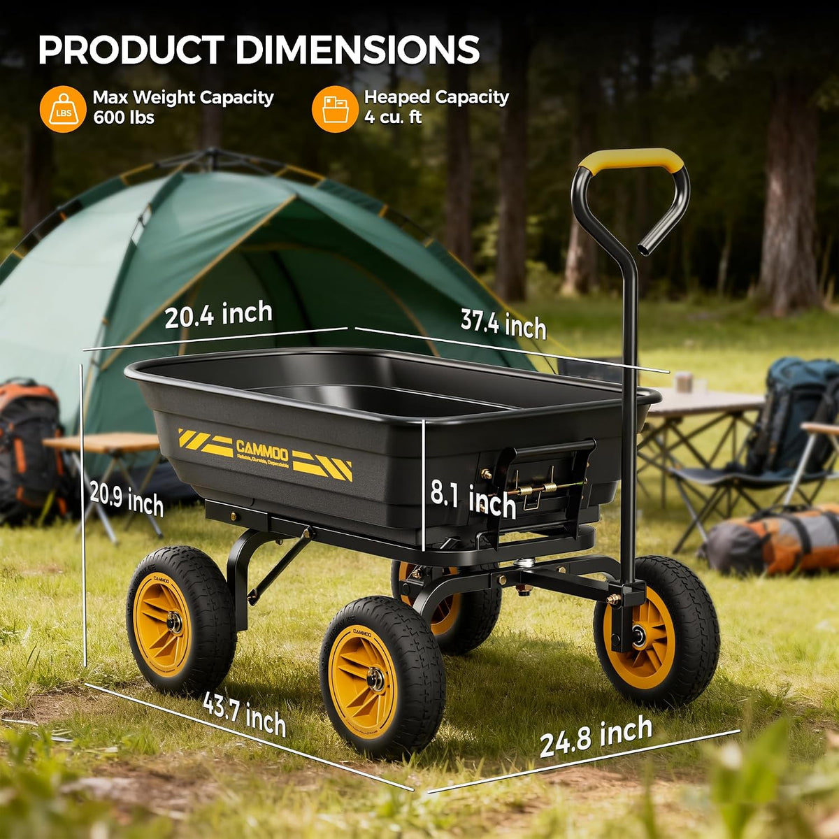cammoo 10-in no-flat tires 600lb garden dump cart, view 9