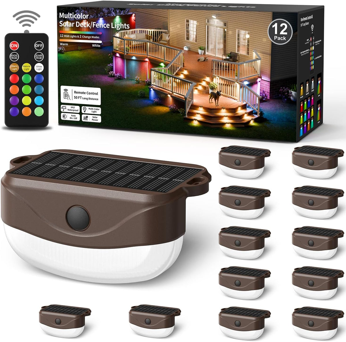 color changing solar fence lights with remote, solar, main product view