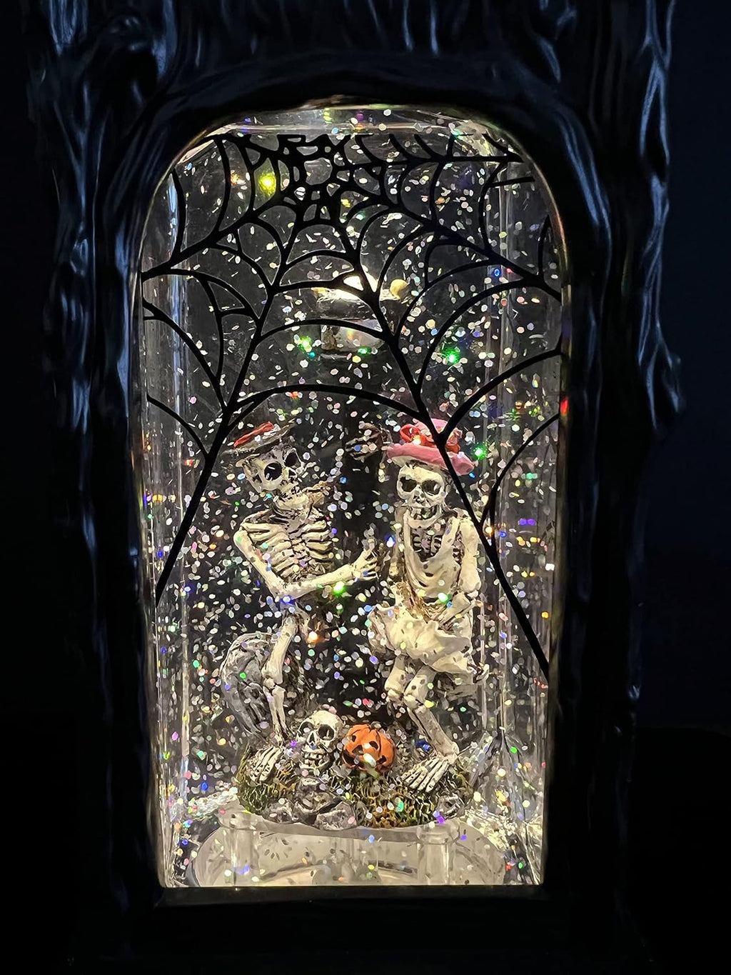 GenSwin Halloween Snow Globe Lantern Ghost Projection Lamp with 6H Timer | Battery Operated & USB Powered LED Spinning Water Glittering Globe Halloween Decoration Parties, 4.3 x 10.7 In