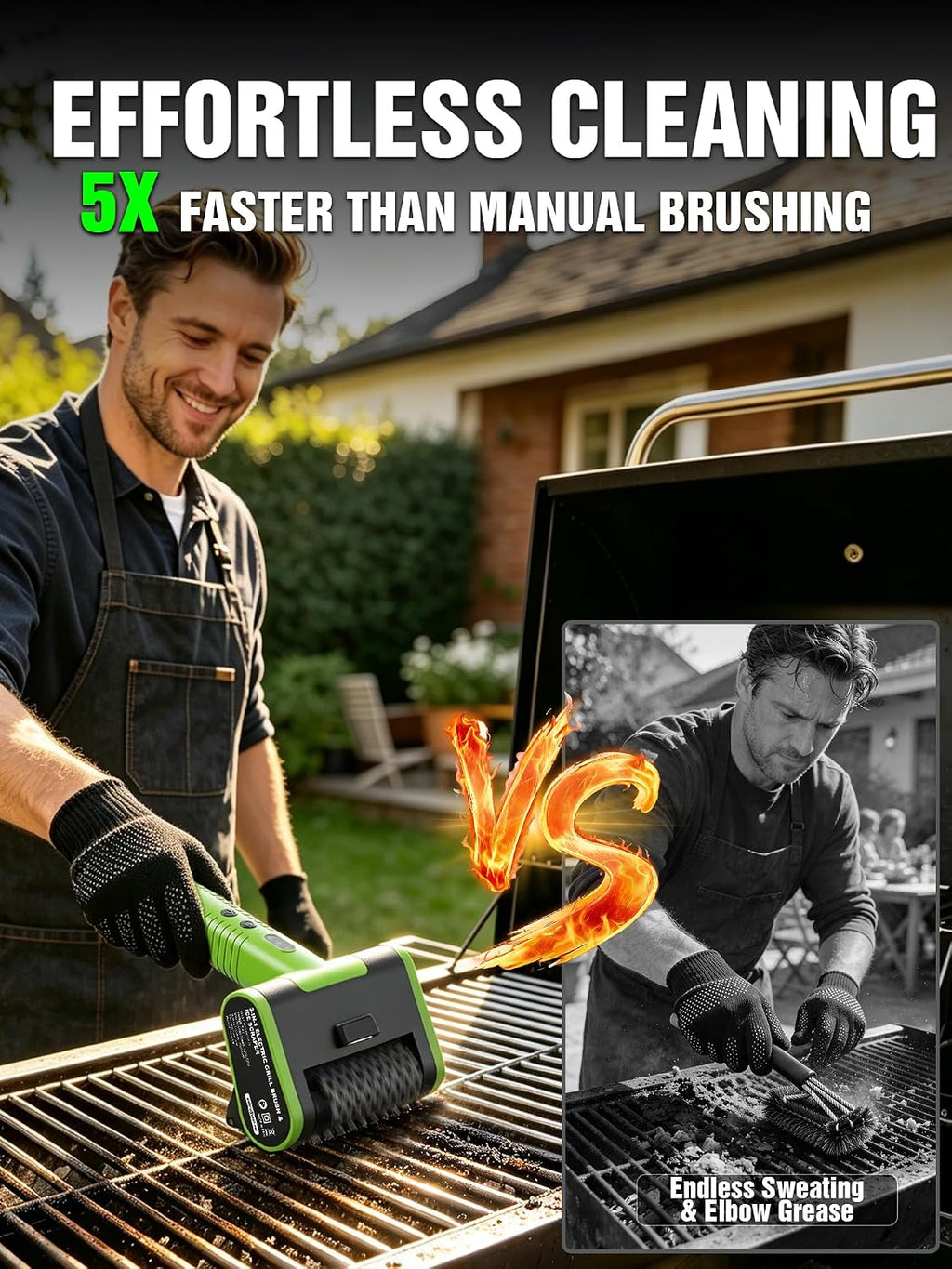 2-in-1 Electric Grill Brush & Ice Scraper with 1900 RPM Heavy Duty Motor | Electric Grill Cleaner with 3 Quick Release Heads, Long Handle, Splash Guard, 3H Runtime & Storage Case for All Grill Types