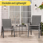 Betterhood Patio Chairs Set of 4, Stackable Outdoor Dining Chairs Set with Breathable Seat Fabric, All-Weather Powder-Coated Metal Frame for Deck, Pool Side and Backyard, 350LBS Capacity (Grey)