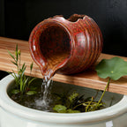 M METERXITY Ceramic Garden Fountain Spitter, Clay Pot Ecological Tank for Pond/Backyard Water Feature/Cave Waterfall/Landscaping, DIY Water Flow Jar Hydroponic Vase [5.5in, Iridescent Red]
