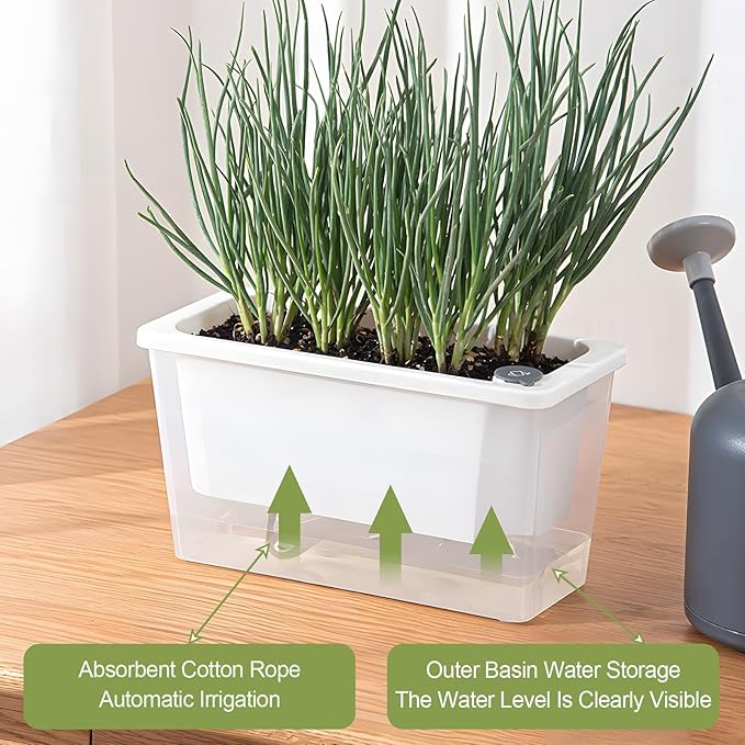 Window Box Planter, 3 Pack 10 Inch Plastic Self Watering Pots for Indoor Plants, Rectangular Flower Pots with Reservoir for Outdoor Indoor Plants Garden Home Decor - White