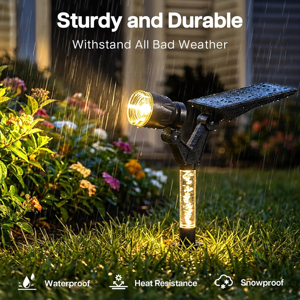 Solar Spot Lights Outdoor Waterproof Spotlights, Warm White 4 Pack | Solar Lights Outdoor for Yard Pathway Tree House Outside Landscape Lighting, Auto On/Off, Adjustable Angle, Illuminated Pole